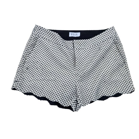 Black & White Textured High-Waisted Scalloped Hem Shorts Size 8 Elle Brand - Picture 1 of 5